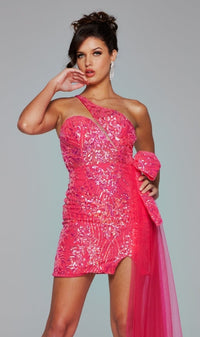 Side-Bow Short Sequin Hoco Dress: Jovani 39705