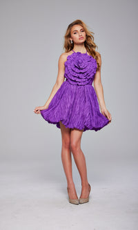 Rosette Short Bubble Hoco Dress: Jovani 39741