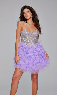 Strapless Short Purple Hoco Dress: Jovani 39748