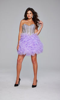 Strapless Short Purple Hoco Dress: Jovani 39748