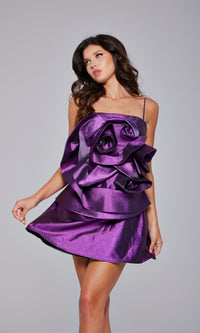 Short Purple Metallic Hoco Dress: Jovani 39749