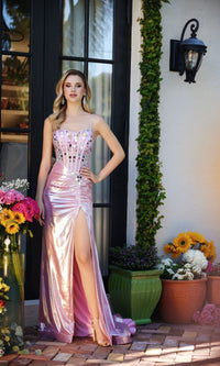 Metallic Corset Prom Dress: Ava Presley 40057