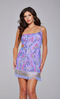 Sequin-Print Short Fringe Hoco Dress: Jovani 40076