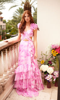 Cut-Out Ruffle Tie-Dye Prom Dress: Ava Presley 40117