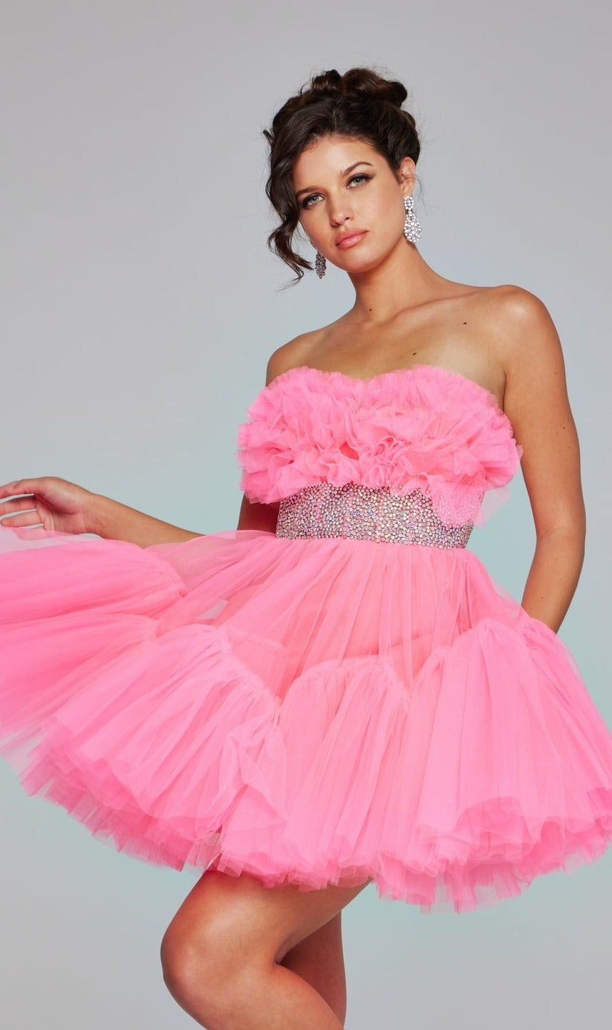 Strapless Short Ruffle Hoco Dress: Jovani 40186