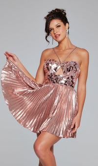 Rose Pink Short Pleated Hoco Dress: Jovani 40351