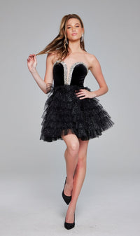 Strapless Short Glitter Hoco Dress: Jovani 40352