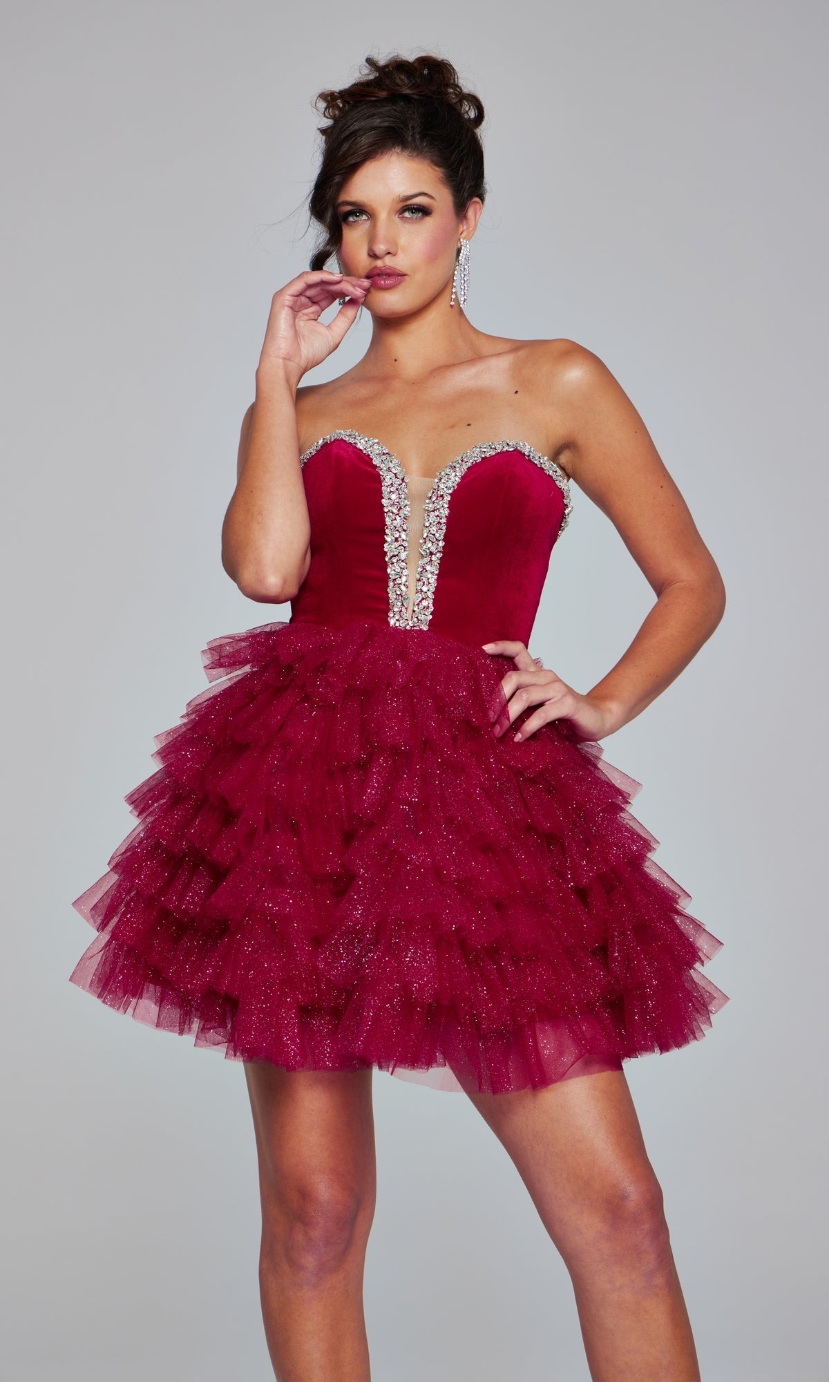 Strapless Short Glitter Hoco Dress: Jovani 40352