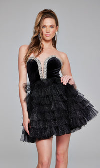 Strapless Short Glitter Hoco Dress: Jovani 40352