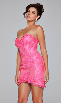 Strapless Sequin Short Hoco Dress: Jovani 40380