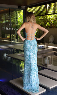 Primavera Beaded-Print Long Prom Dress 4107