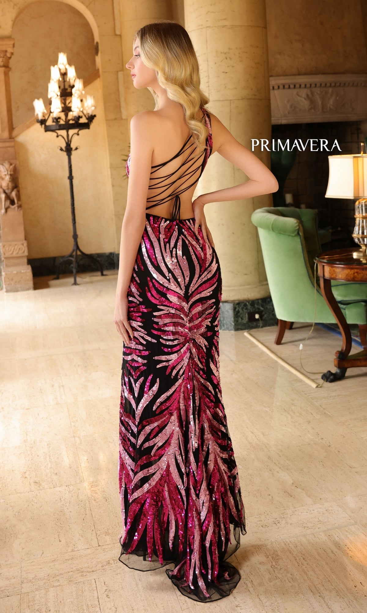 One-Shoulder Primavera Long Beaded Prom Dress 4119