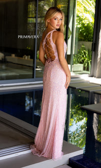 Primavera Strappy-Back Long Beaded Prom Dress 4120