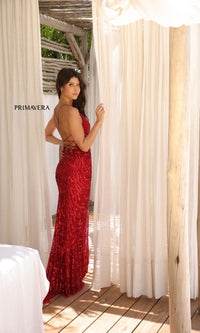 Primavera Beaded-Print Long V-Neck Prom Dress 4121