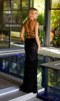 Primavera Long Beaded Ruffled Prom Dress 4122