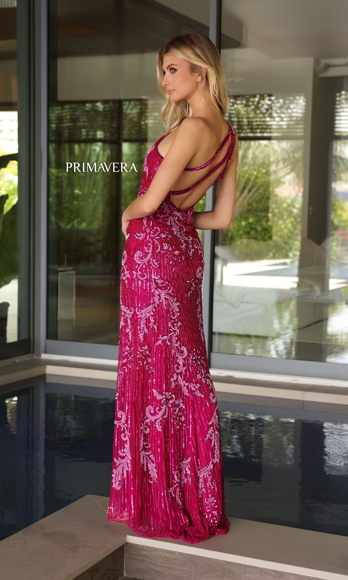 Primavera Strappy-Back Long Beaded Prom Dress 4124