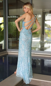 Primavera Strappy-Back Long Beaded Prom Dress 4124