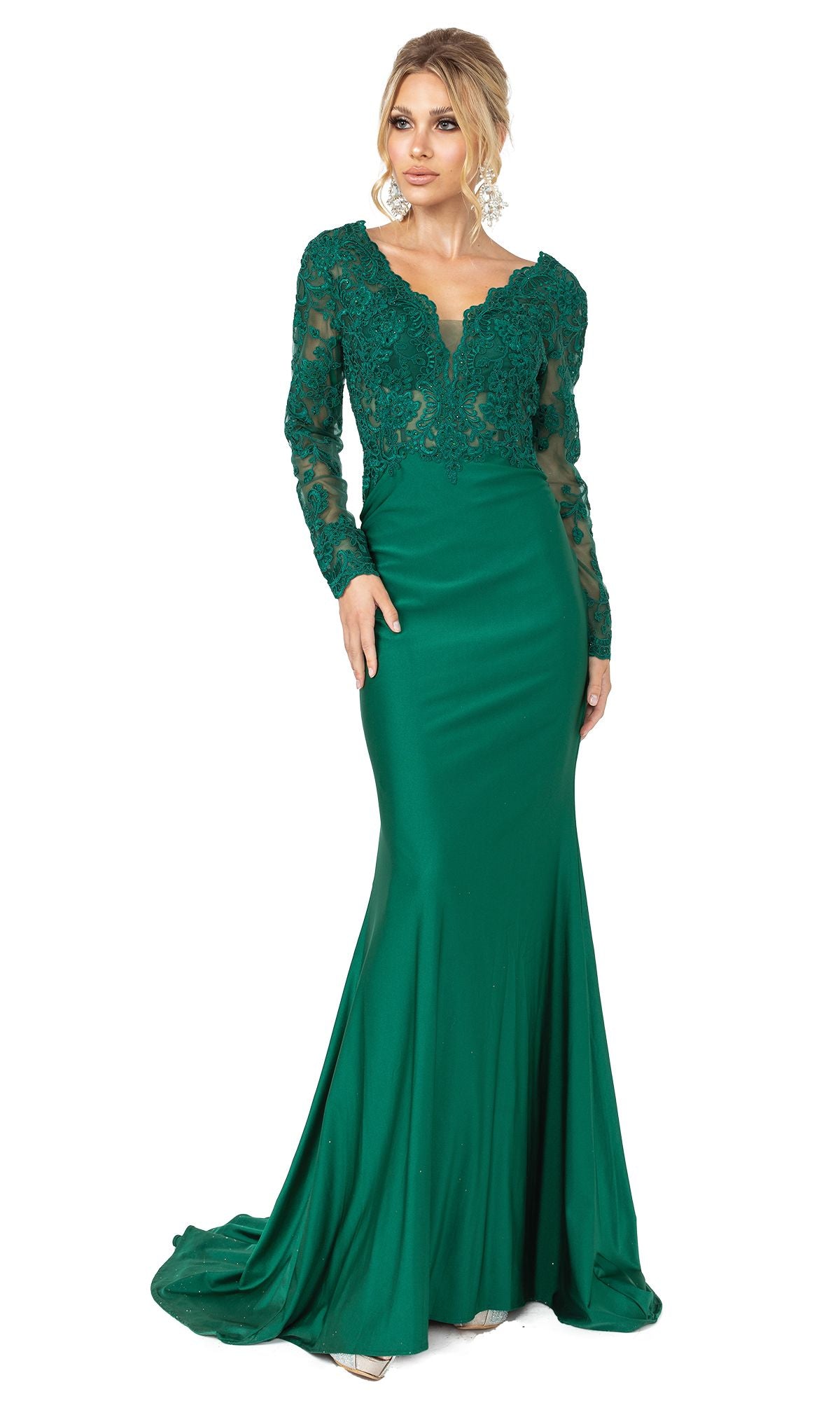 Long Formal Prom Dress with Lace Sleeves - PromGirl