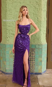 Cut-Out Long Beaded Primavera Prom Dress 4125