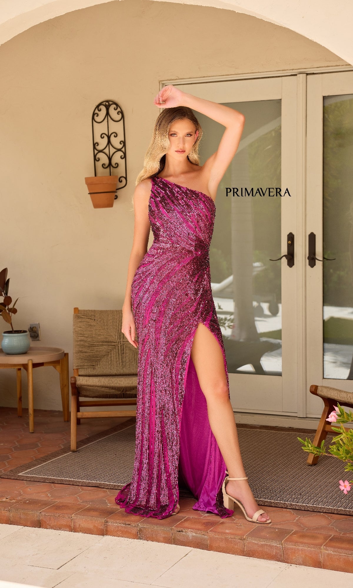 Primavera One-Shoulder Long Beaded Prom Dress 4152