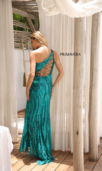 Primavera One-Shoulder Long Beaded Prom Dress 4152