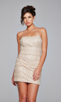 Jovani Strapless Short Beaded Party Dress 42197