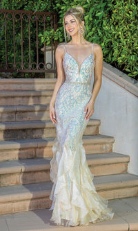 Long Sequin Mermaid Prom Dress with Ruffles 4221