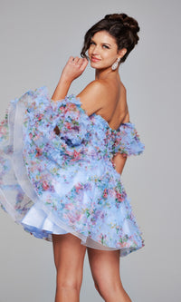 Jovani Puff-Sleeve Short Print Hoco Dress 42573