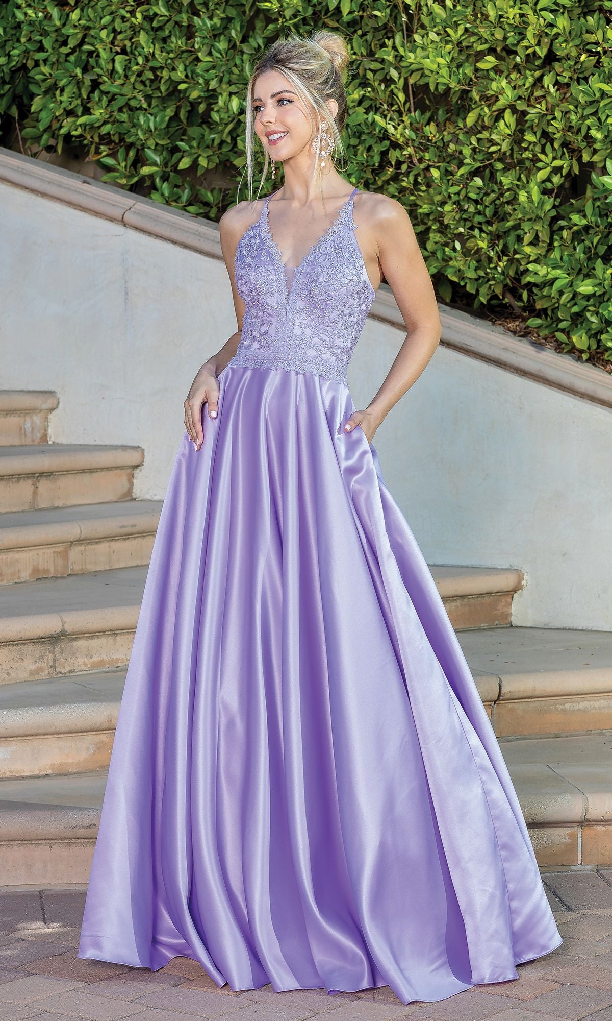 Embroidered-Bodice Long Prom Dress with Corset