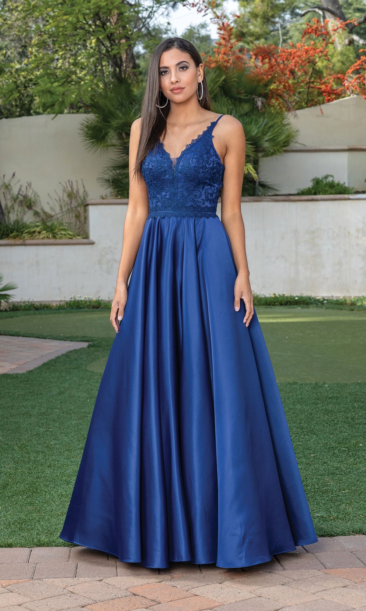 Embroidered-Bodice Long Prom Dress with Corset