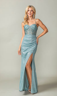 Sheer-Corset Long Glitter Prom Dress 4369