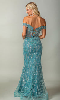 Glitter-Print Long Prom Dress: Dancing Queen 4370