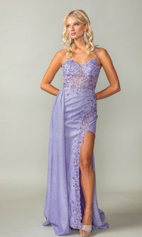 Draped Long Glitter Prom Dress: Dancing Queen 4377