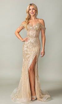 Fringe-Strapped Long Sequin Prom Dress 4385