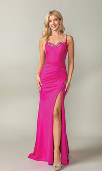 Long Ruched Glitter Prom Dress: Dancing Queen 4388