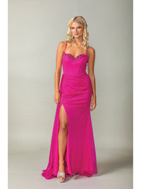 Side-Drape Lace-Up Long Glitter Prom Dress 4399