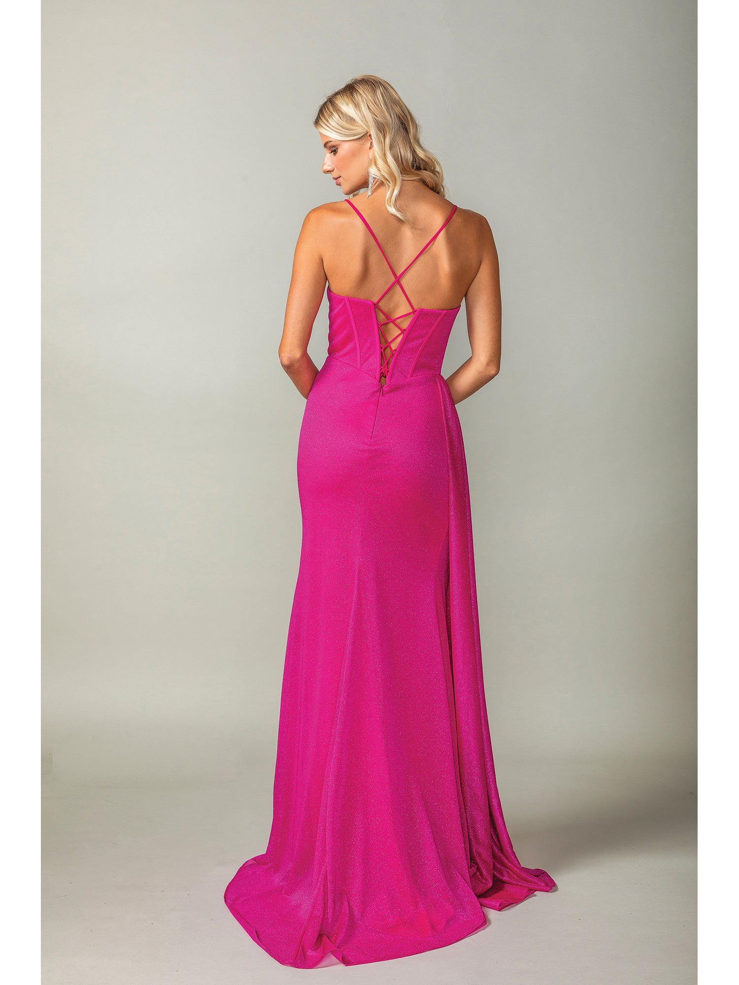 Side-Drape Lace-Up Long Glitter Prom Dress 4399