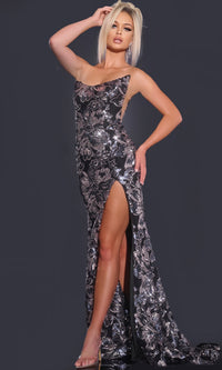 Long Sequin-Print Prom Dress: Jovani 44116