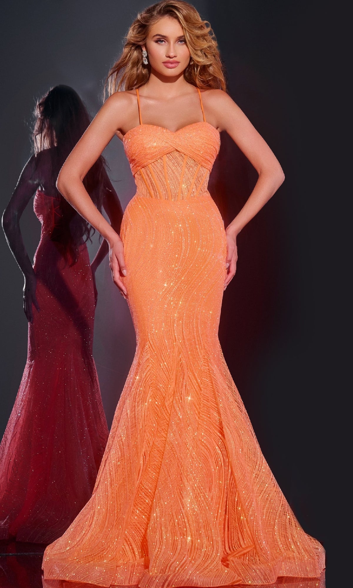 Long Orange Prom Dress: Jovani 44208