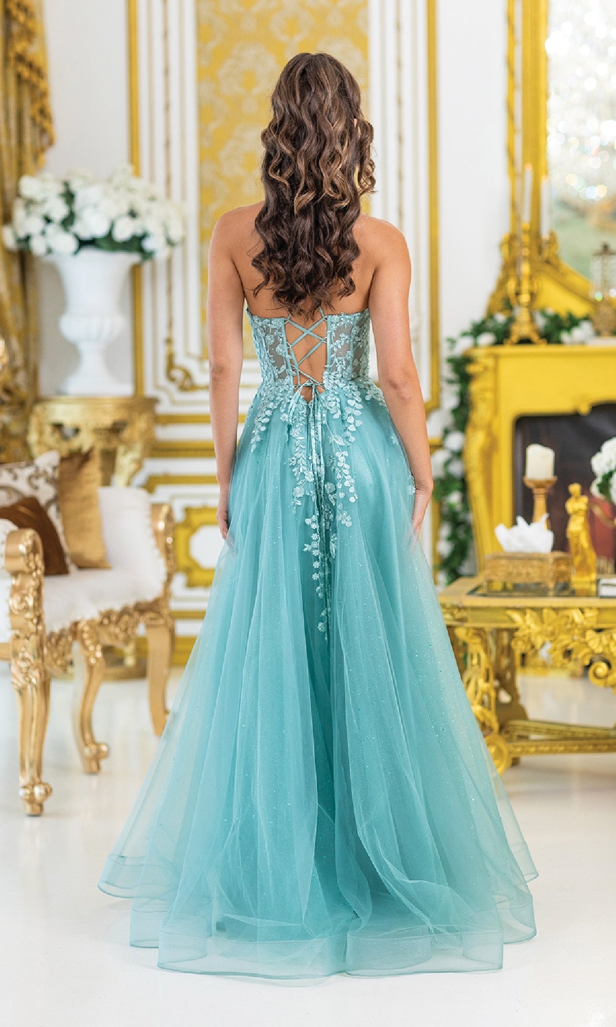 Lace-Up Long Tulle Prom Ball Gown 4421