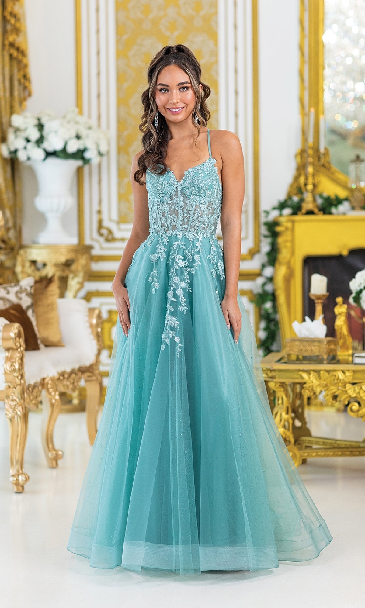 Lace-Up Long Tulle Prom Ball Gown 4421