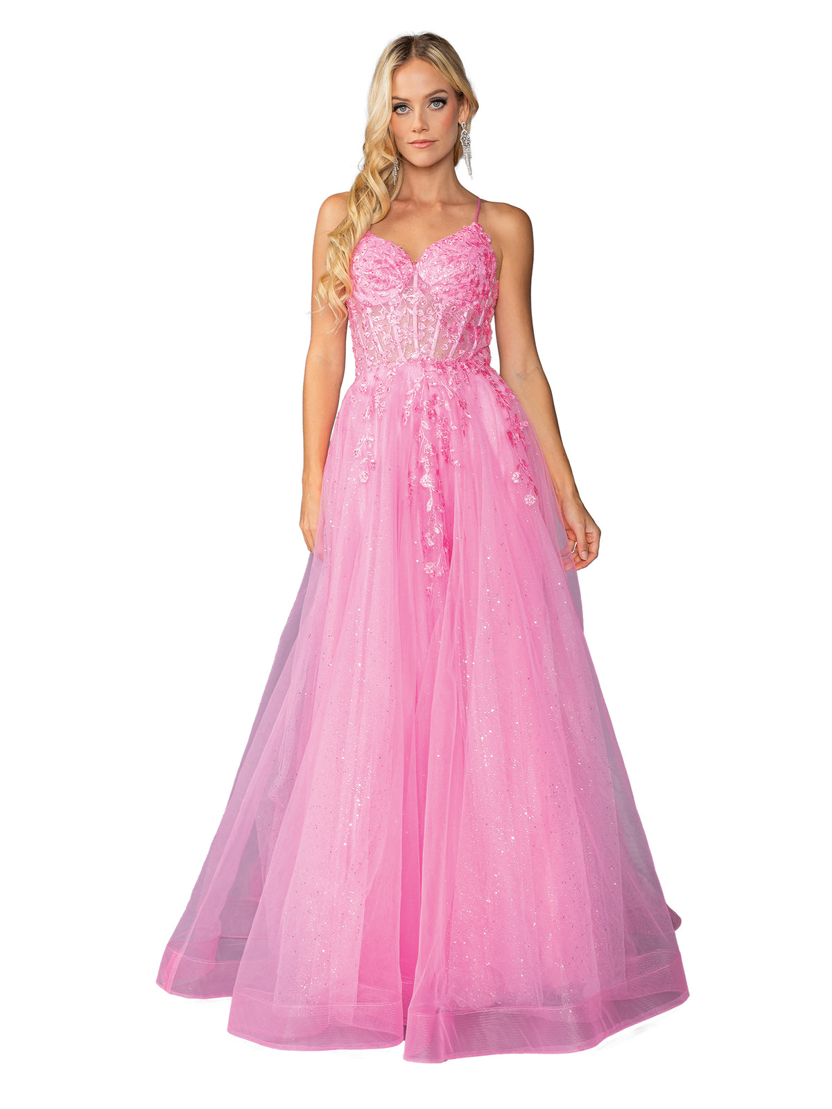 Sheer Bodice Long A Line Prom Dress With Embroidery