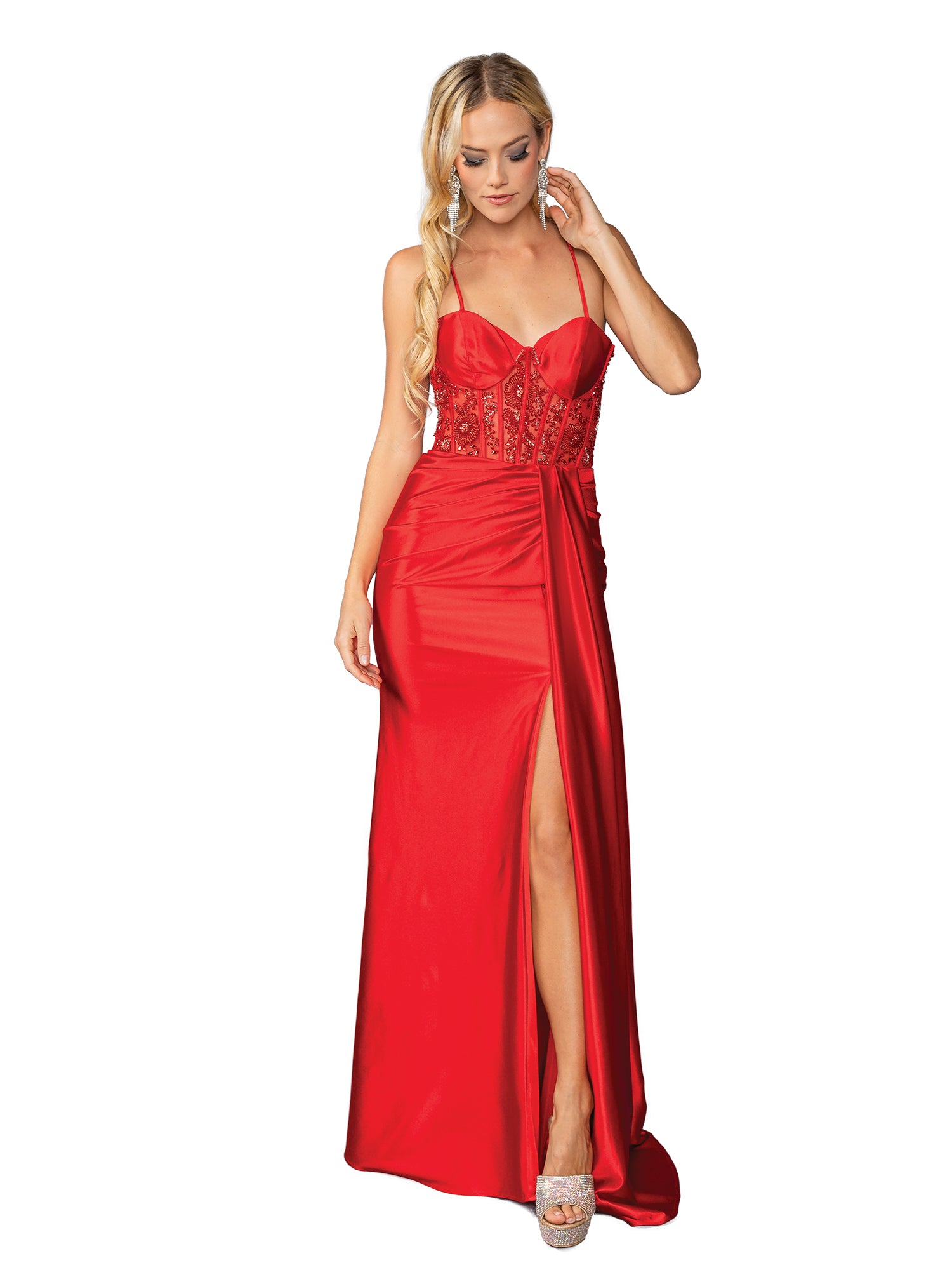 Drape-Front Long Prom Dress: Dancing Queen 4439