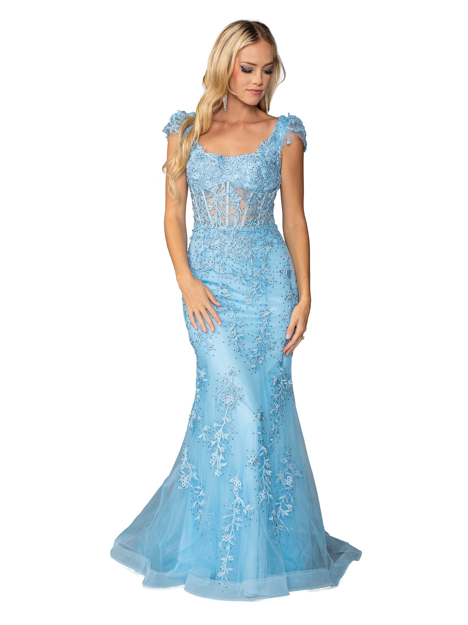 Cap-Sleeve Long Prom Dress: Dancing Queen 4447