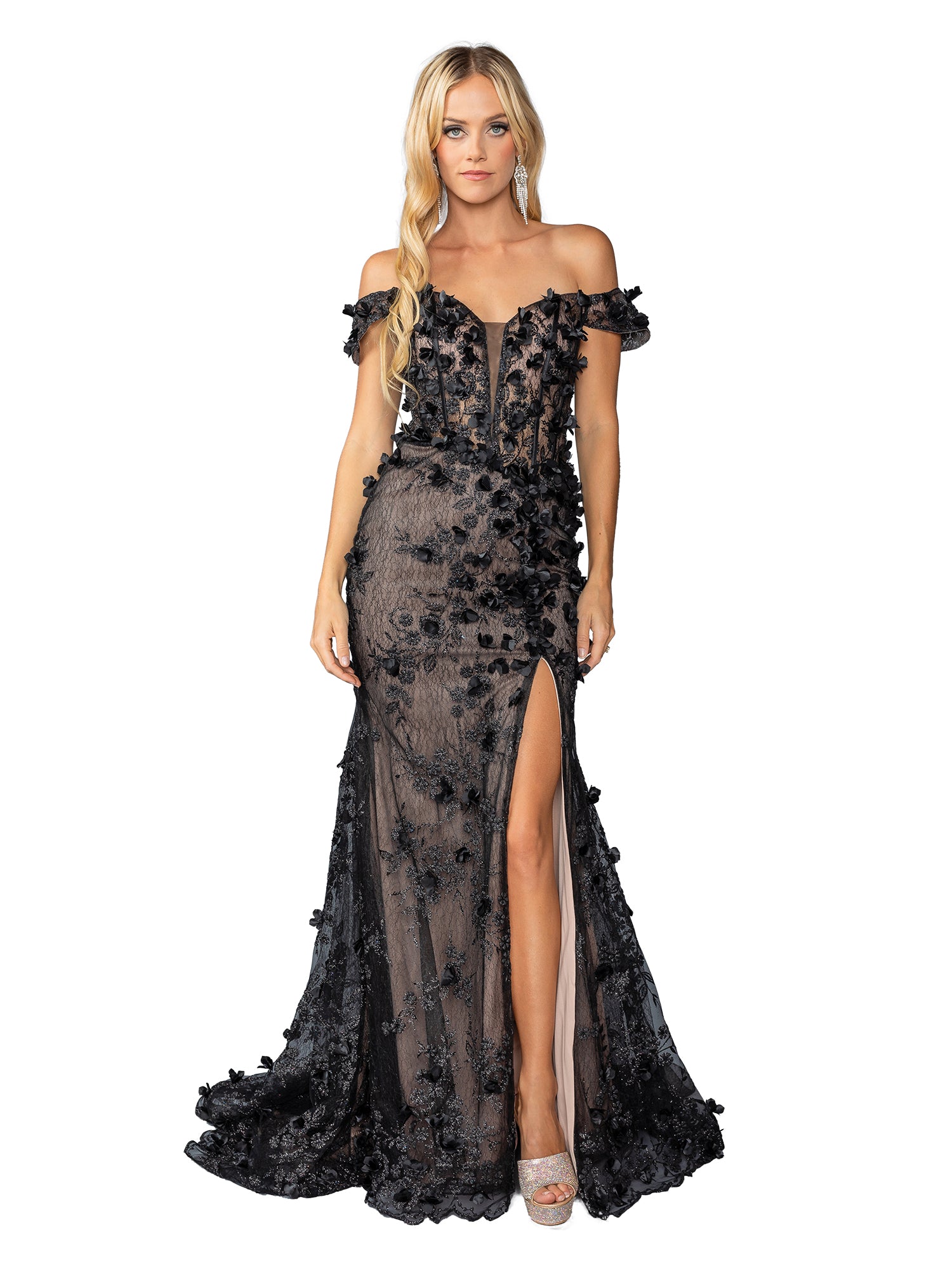 Long Black and Nude Prom Dress: Dancing Queen 4457