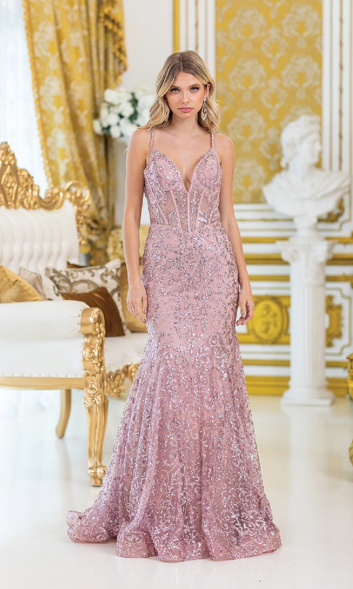 Strappy Long Beaded Prom Dress: Dancing Queen 4464