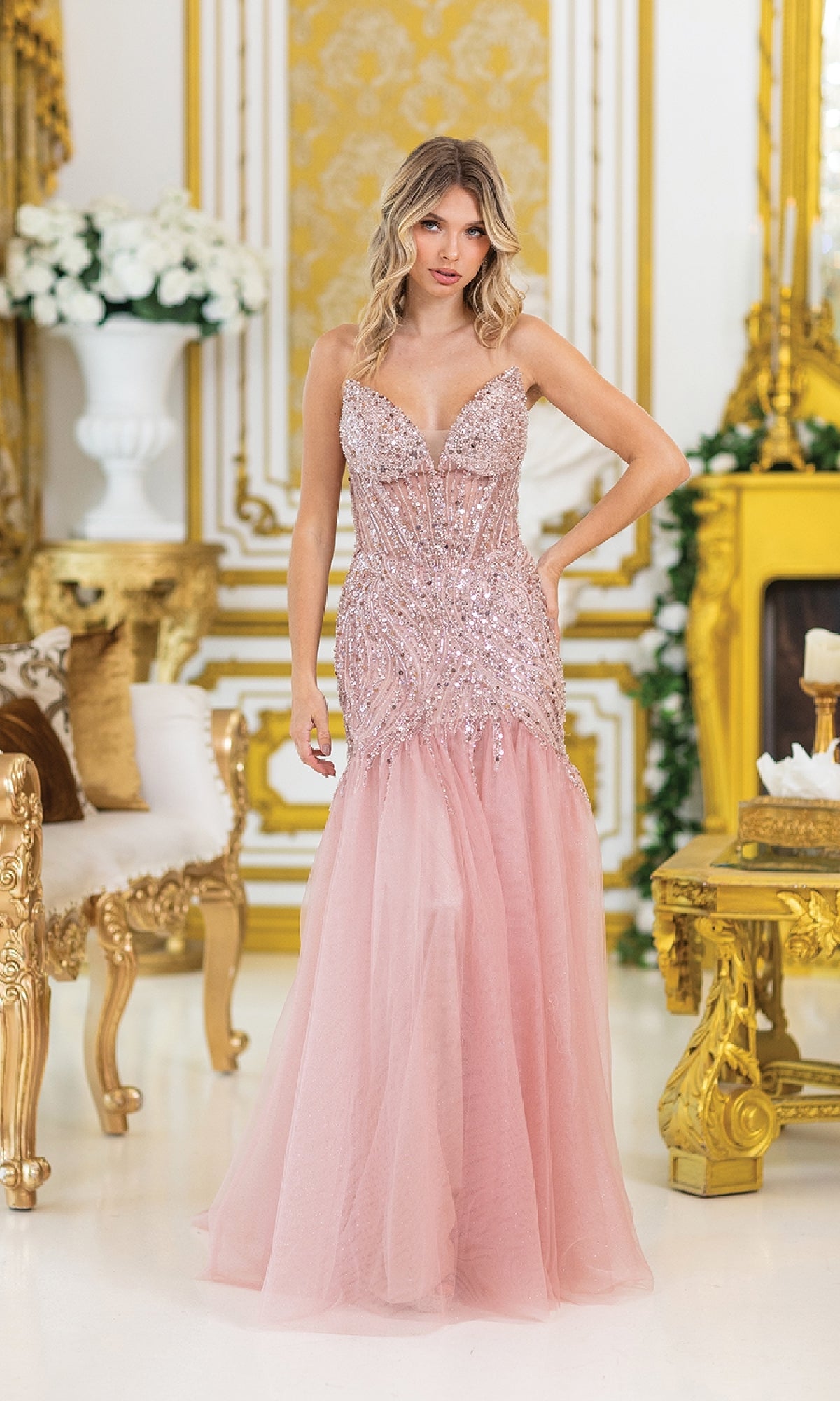 Sequin-Bodice Long Prom Dress: Dancing Queen 4468