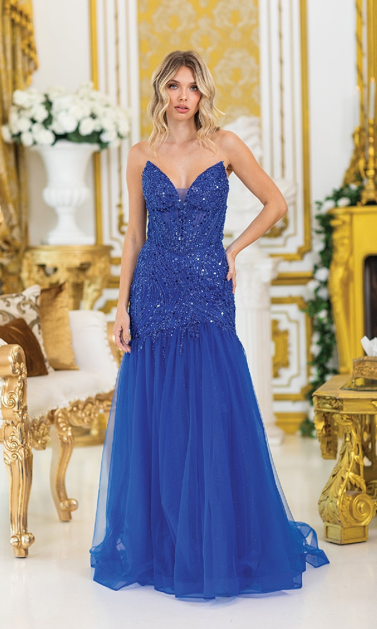 Sequin-Bodice Long Prom Dress: Dancing Queen 4468