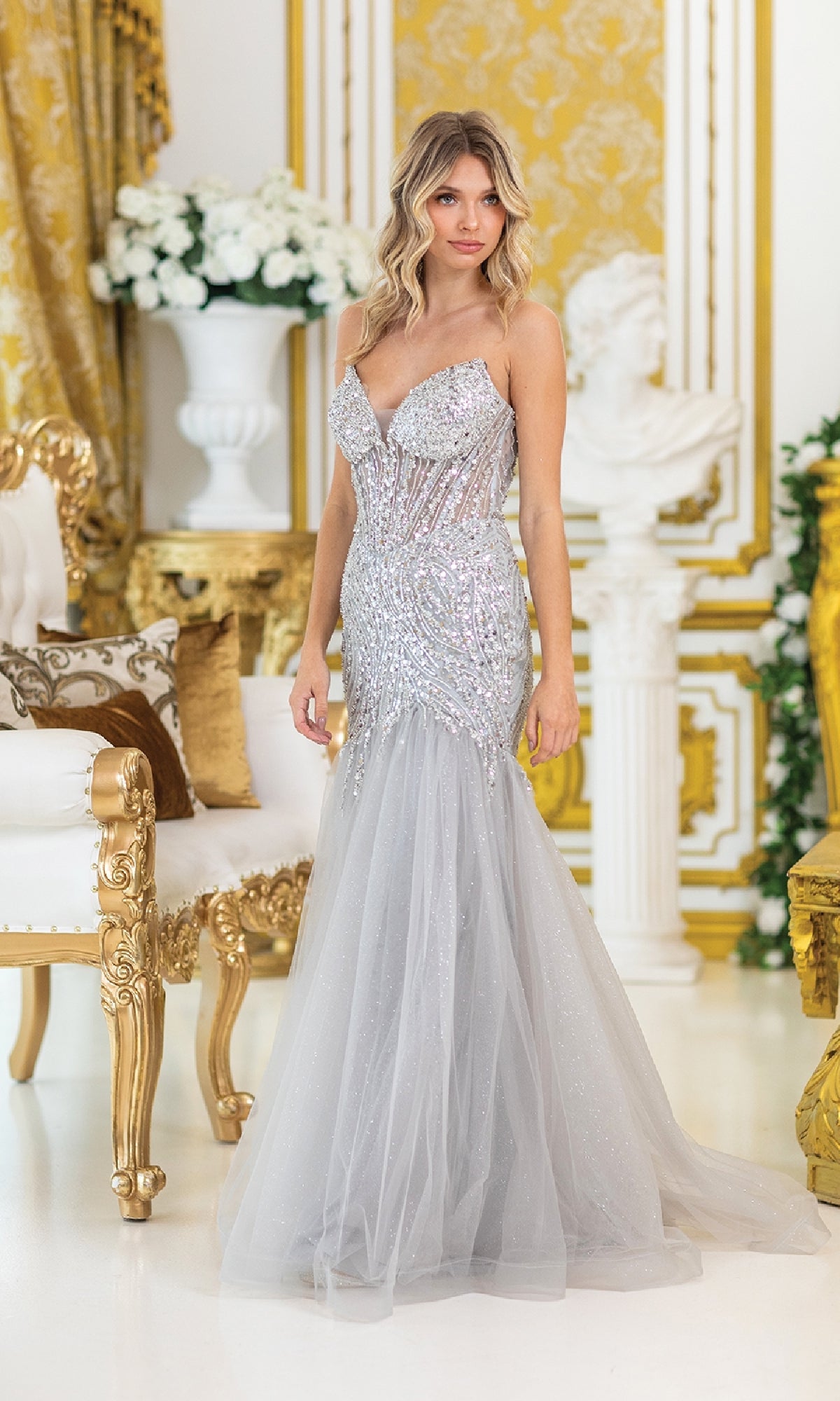 Sequin-Bodice Long Prom Dress: Dancing Queen 4468