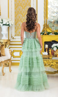 Sage Green Ruffled Prom Ball Gown: Dancing Queen 4476